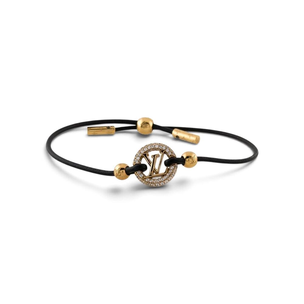 Louis Vuitton Black Leather LV Logo Crystal  Cord Louise by Night Bracelet